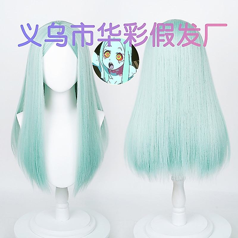[Huacai] Cyberpunk Edge Walker cos Tóc Giả Rebecca Mint Xanh Dài Thẳng Kiểu Tóc Giả Tóc Giả
