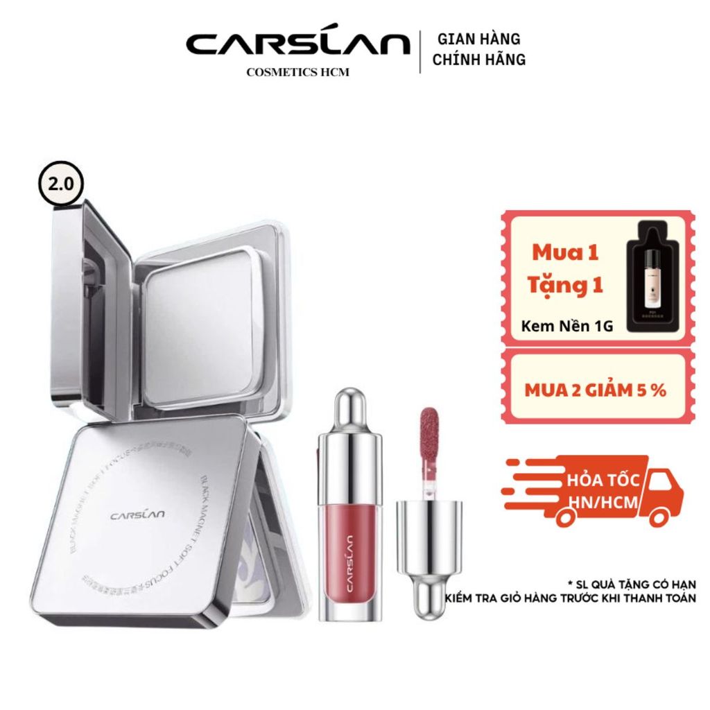 Combo Phấn Nén Carslan 2.0 + Son Mini Carslan | Kiềm Dầu, Che Phủ Tốt, Lâu Trôi, Trang Điểm Tự Nhiên