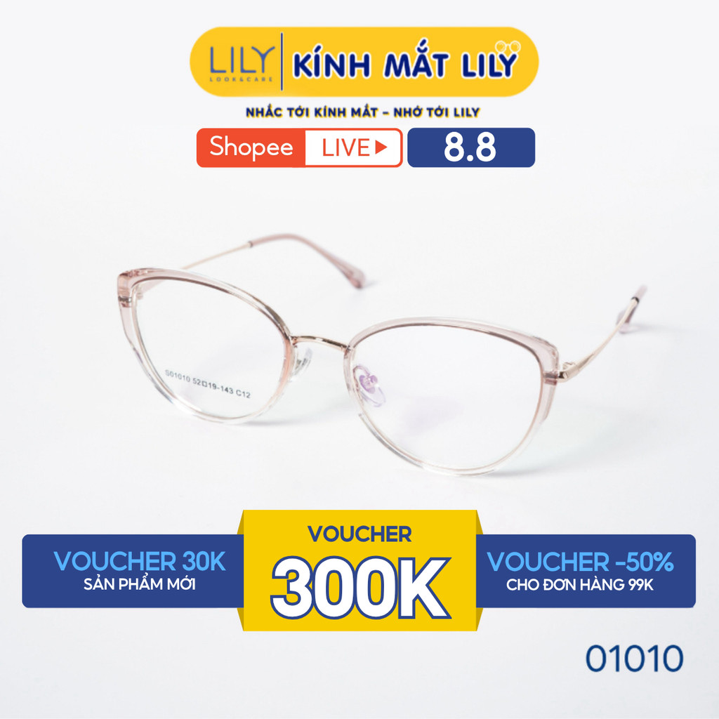 Gọng kính mắt mèo nam nữ LILYEYEWEAR chất liệu nhựa phối càng kim loại cao cấp kiểu dáng hiện đại th