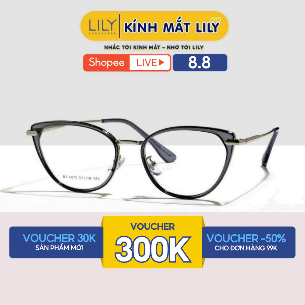 Gọng kính cận mắt mèo LILYEYEWEAR nam nữ chất liệu nhựa Acetate thanh mảnh chắc chắn kiểu dáng thời 