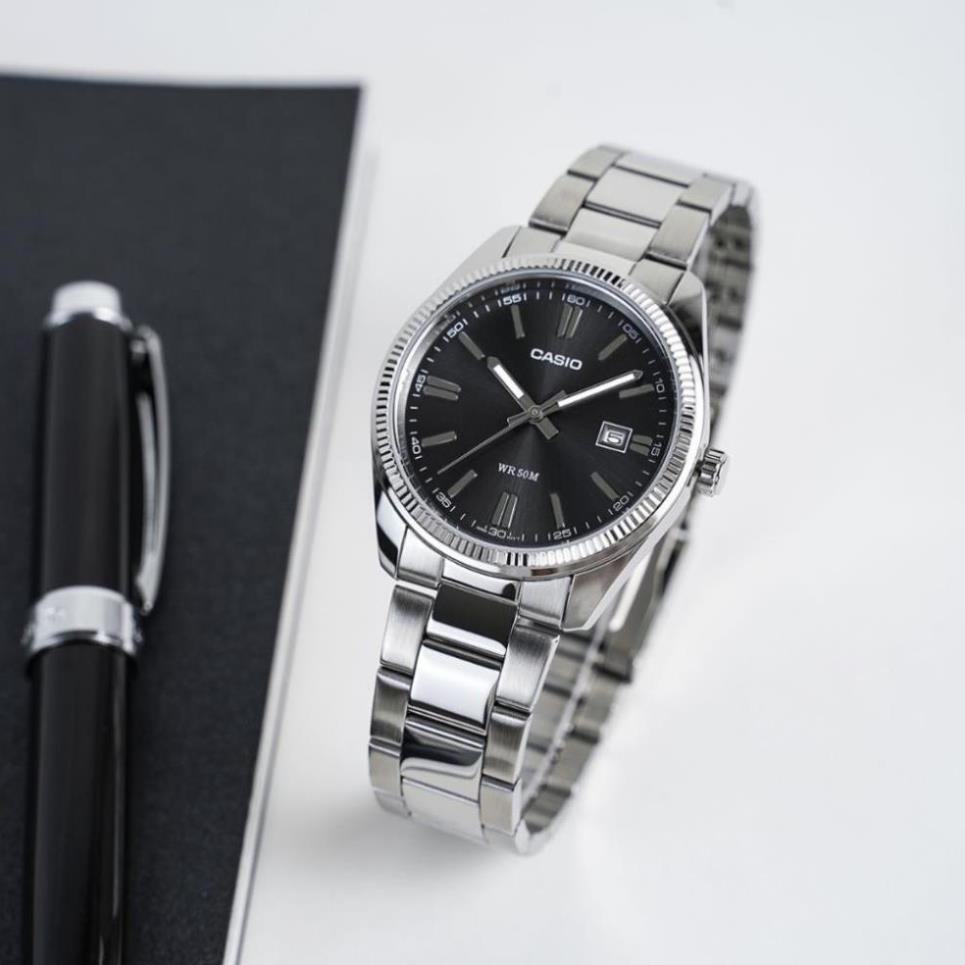 Đồng Hồ Nam Casio MTP-1302D-1A1VDF Dạ Quang Màu Đen Kim Trắng Mặt Kính Khoáng 38.5mm Chống Nước Dây 