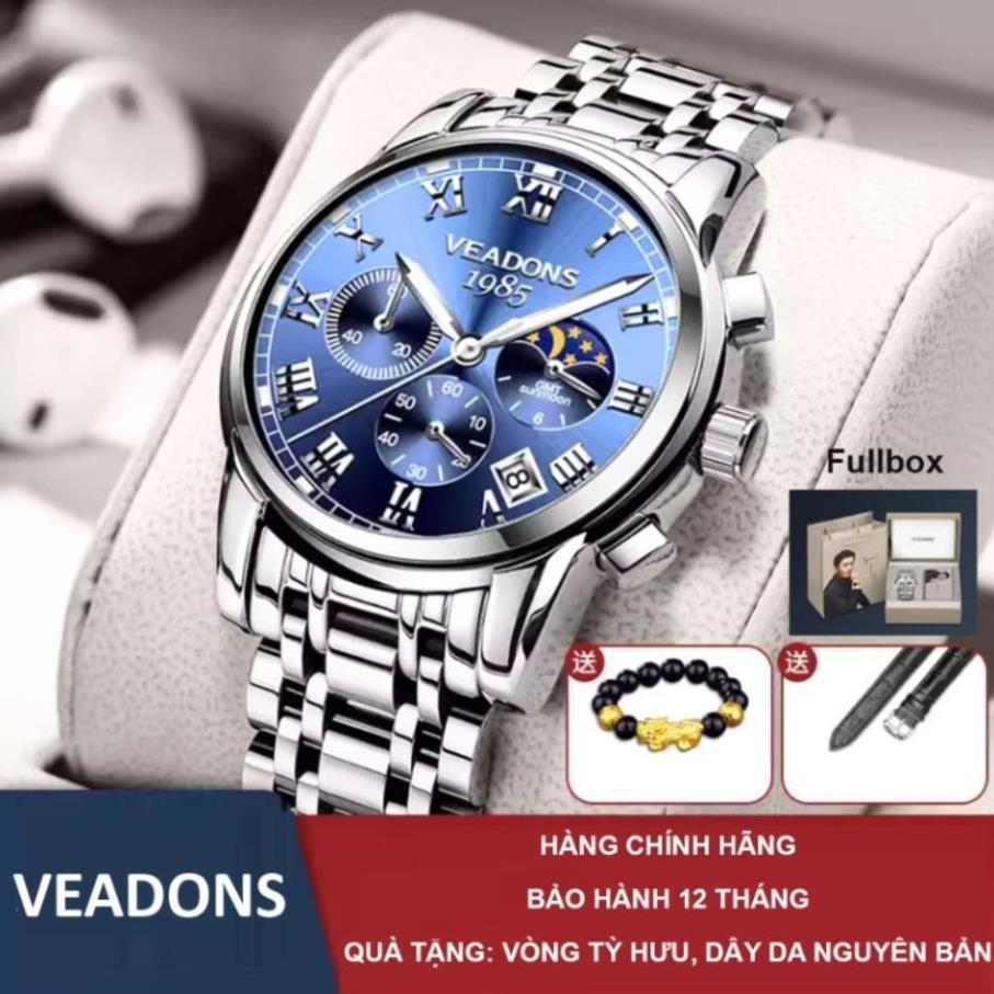 Đồng hồ nam đeo tay lịch chuyển động thạch anh,Đồng hồ Veadons mặt số phát sáng chống thấm nước, Vea
