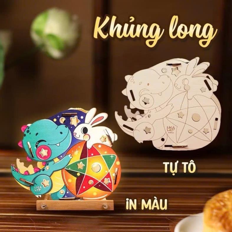 Bộ Lồng Đèn Gỗ DIY Trung Thu Cho Bé Tự Tô Màu Kèm Đèn LED Và Phụ Kiện Đầy Đủ