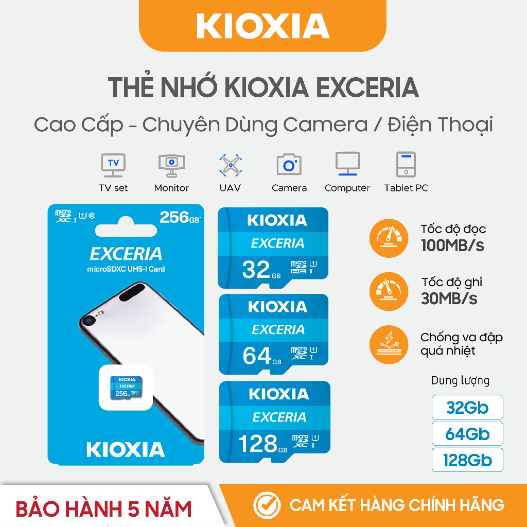 [GIẢM GIÁ] Thẻ Nhớ MicroSD KIOXIA 128GB/64GB/32GB Dung Lượng Cao Dành Dụng Cho Smartphone Tablet