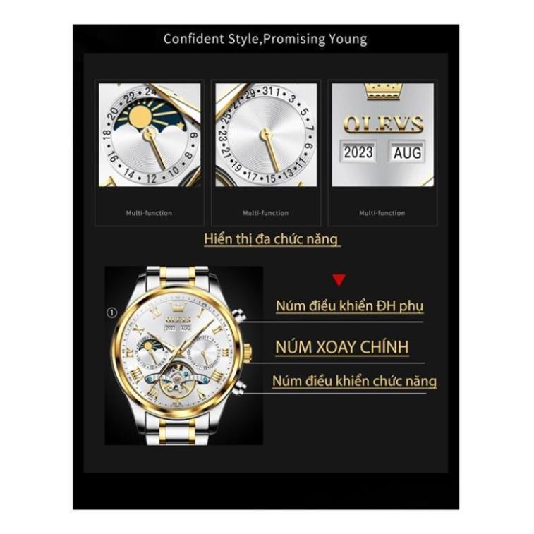 Đồng hồ Olevs automatic nam lộ máy cơ doanh nhân cao cấp chính hãng,Đồng hồ dây thép chống nước