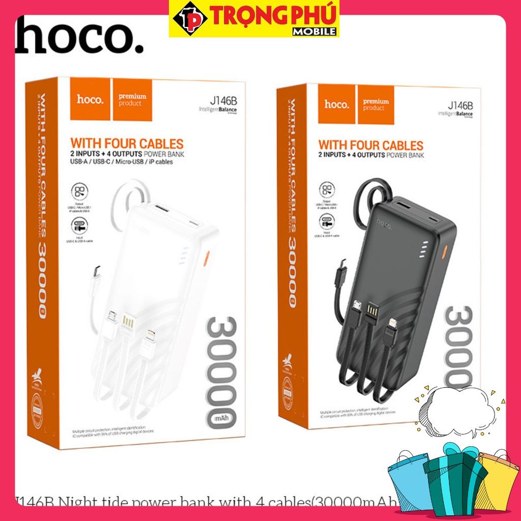 Sạc dự phòng Hoco J146B 30.000mah kèm 4 dây sạc Bán nhanh