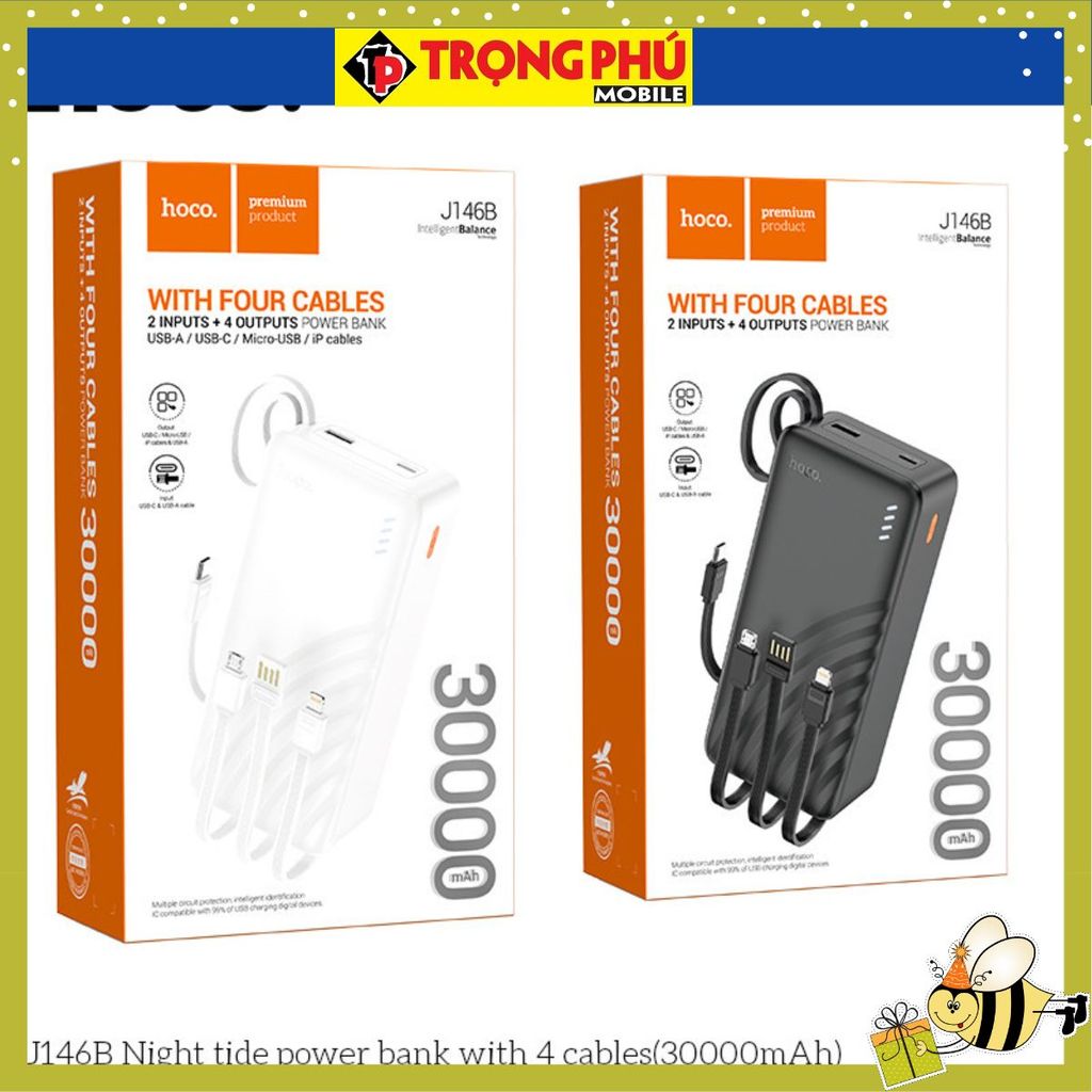 Sạc dự phòng Hoco J146B 30.000mah kèm 4 dây sạc CH02