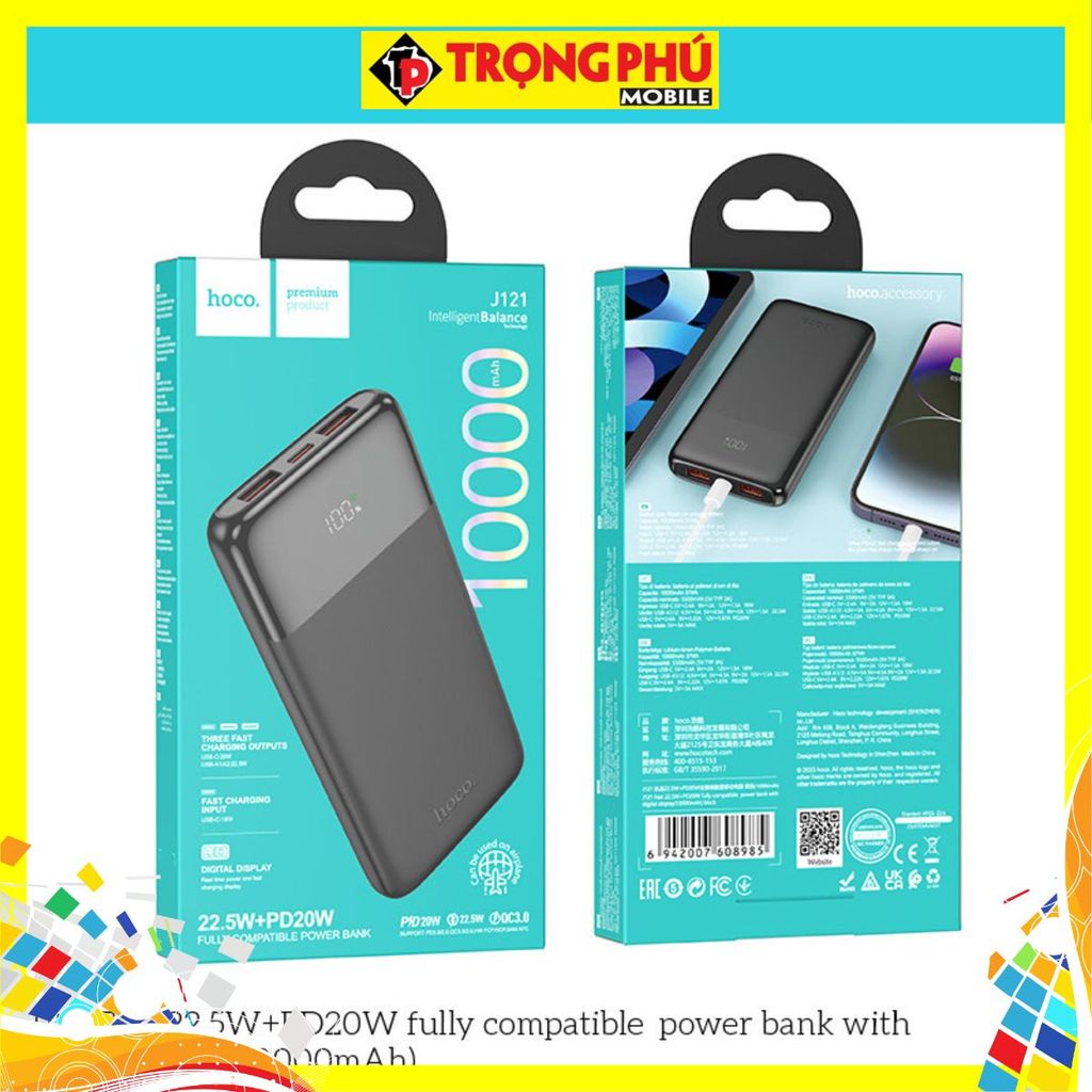 Sạc dự phòng Hoco J121 10.000mah sạc nhanh 22,5w+ps20w - Hãng - CH5