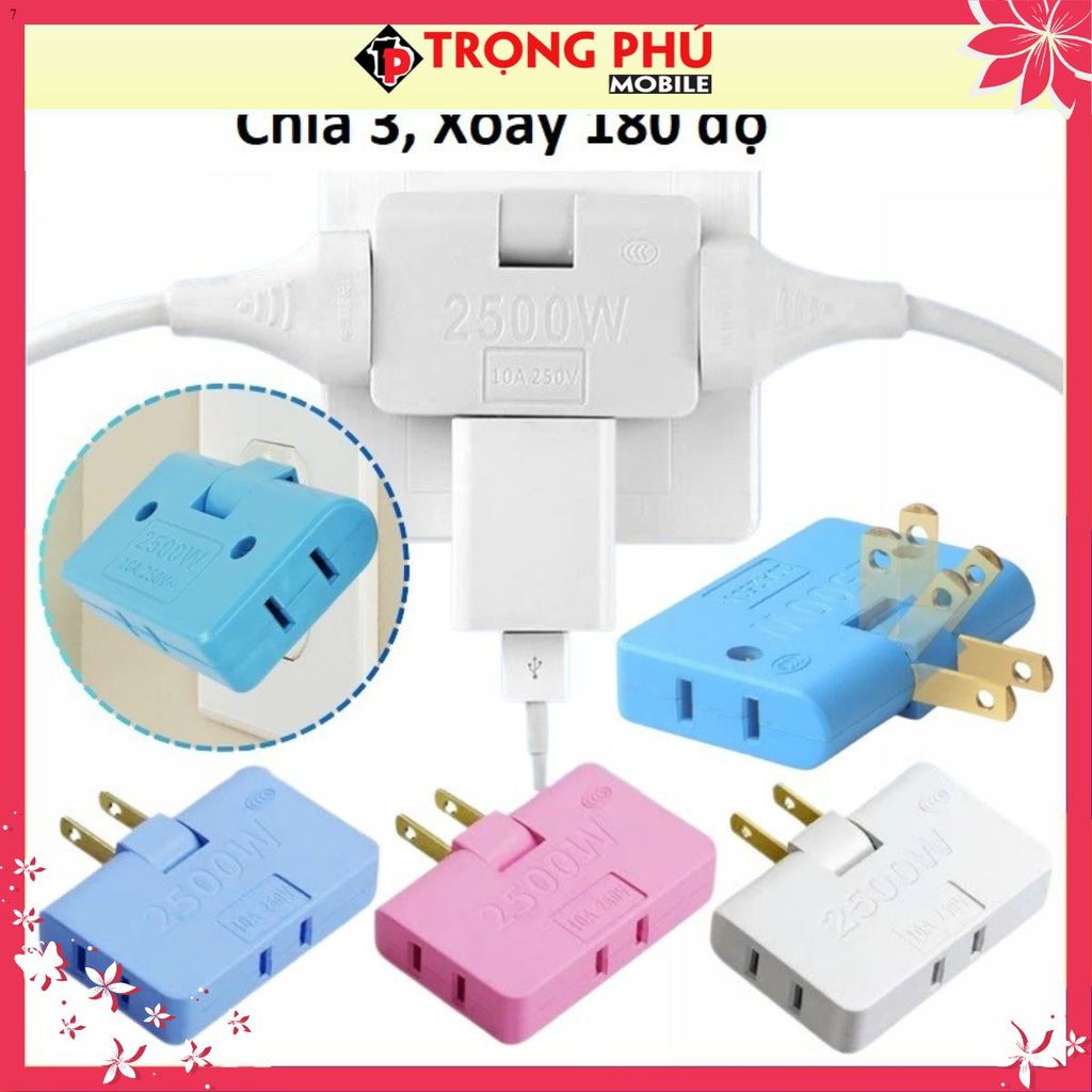 Ổ Cắm điện đa Năng Chuyển đổi Chia 3, xoay 180 độ màu ngẫu nhiên - CH7