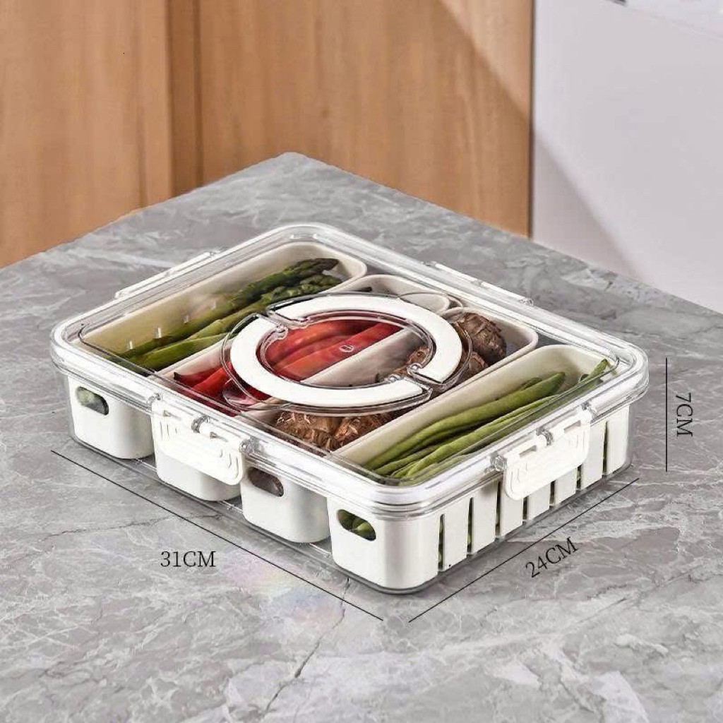 Hộp thực phẩm trong 4 ngăn HOKORI nhựa VIỆT NHẬT cao cấp - 2 lớp tách nước, để tủ lạnh - 6510-1