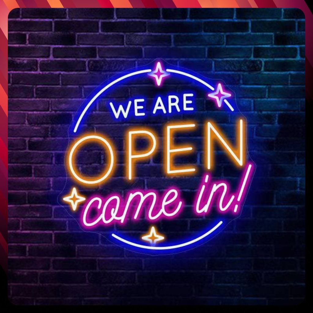 Biển Đèn Neon Trang Trí Studio/Salon Tóc - Mẫu "We Are Open" Độc Đáo Neon Sign New Lux3 1104-25