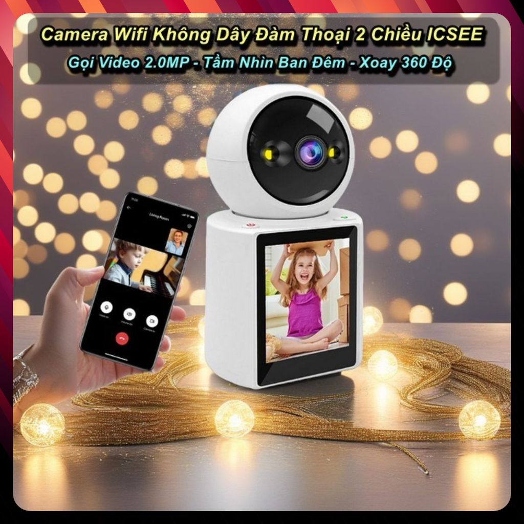 Camera Đàm Thoại 2 Chiều ICSEE Gọi Video 2.0MP, Tầm Nhìn Ban Đêm, Xoay 360 Độ