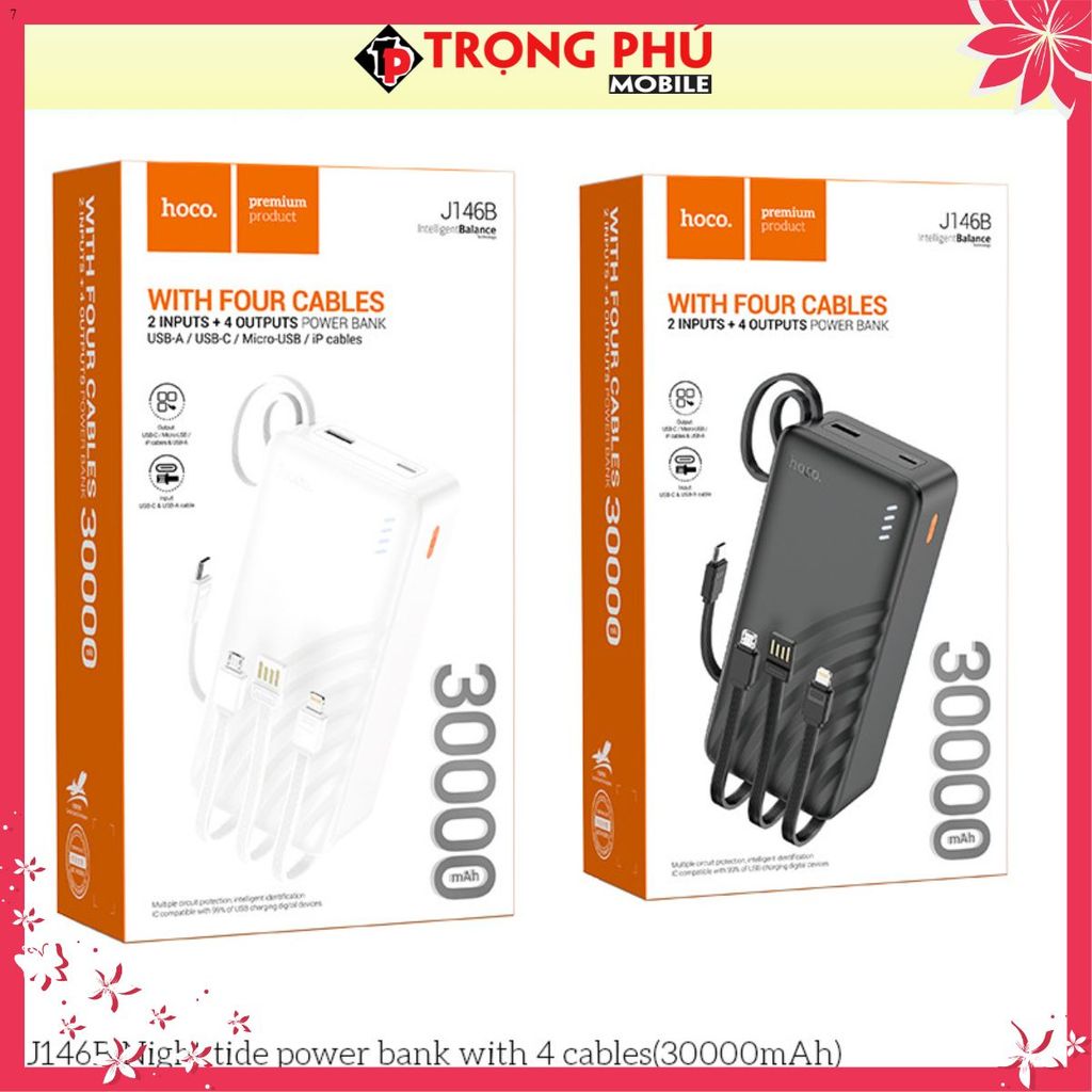 Sạc dự phòng Hoco J146B 30.000mah kèm 4 dây sạc