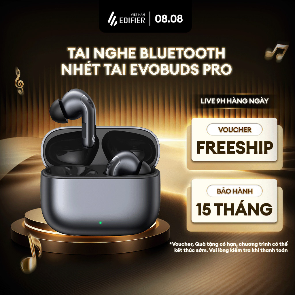 Tai Nghe Bluetooth Nhét Tai EDIFIER EVOBUDS PRO | Chống Ồn Chủ Động | Thời Gian Sử Dụng Tới 36H | Bảo Hành 15 Tháng