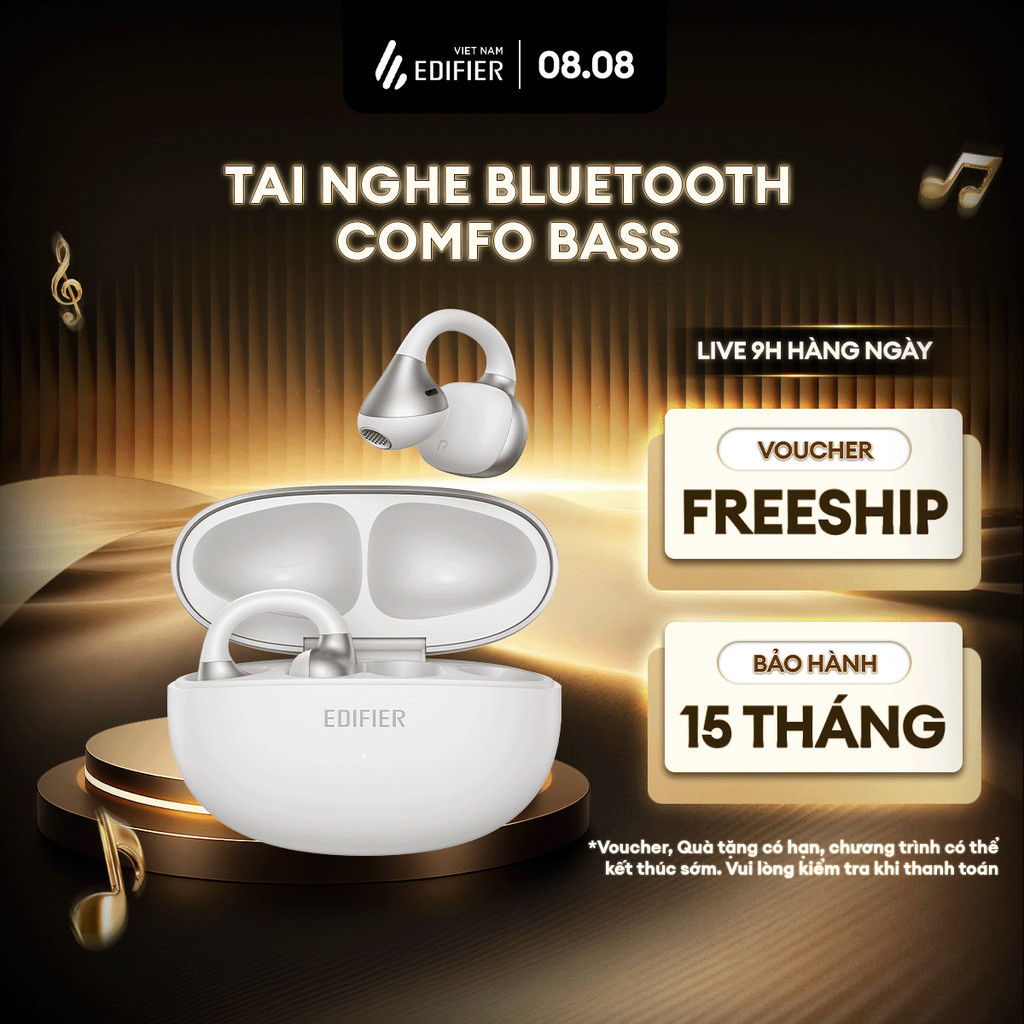 Tai Nghe Bluetooth Kẹp Tai EDIFIER COMFO BASS | Thời Gian Sử Dụng Tới 22H | Kháng Nước, Bụi IP55 | Bảo Hành 15 Tháng