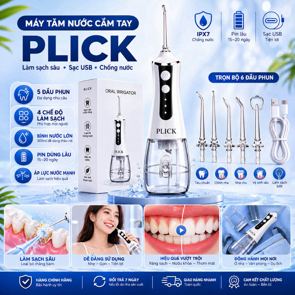 Máy Tăm Nước Cầm Tay PLICK Hỗ Trợ Việc Vệ Sinh Răng Miệng Của Bạn Một Cách Dễ Dàng Nhiều Chế Độ