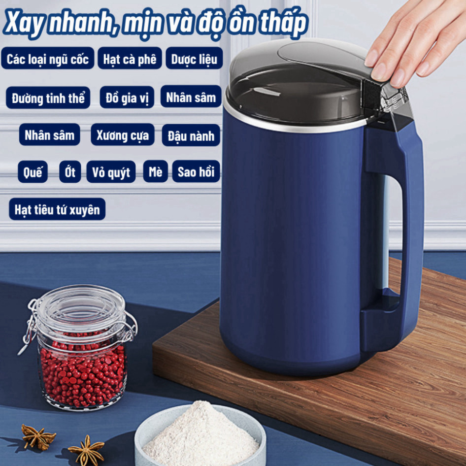 Máy Xay Hạt Khô Mini Cầm Tay Công Suất 300W Nghiền Các Loại Hạt Ngũ Cốc Đồ Khô Máy Chế Biến Thực Phẩm Thép Không Gỉ 2 Pi