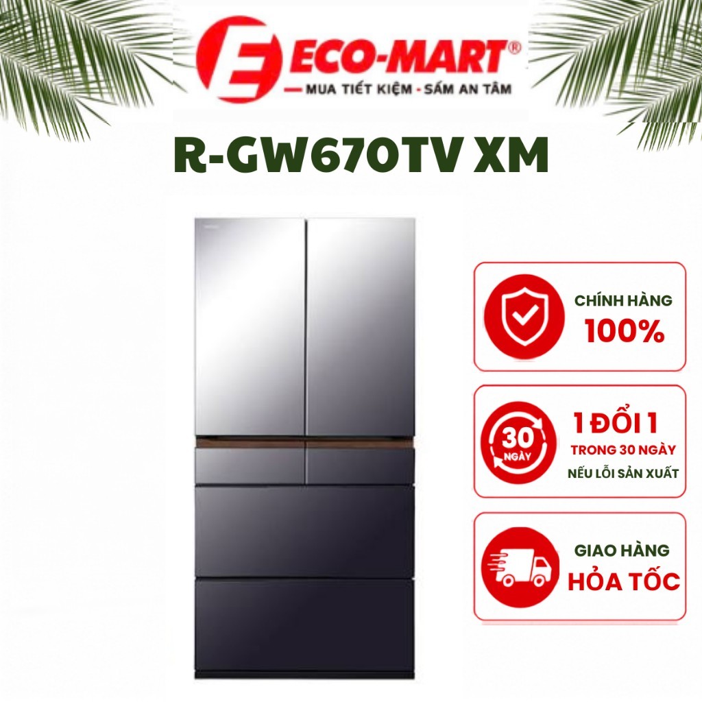 Tủ lạnh Hitachi 670 lít R-GW670TV XM Nhật Bản mặt gương xám khói