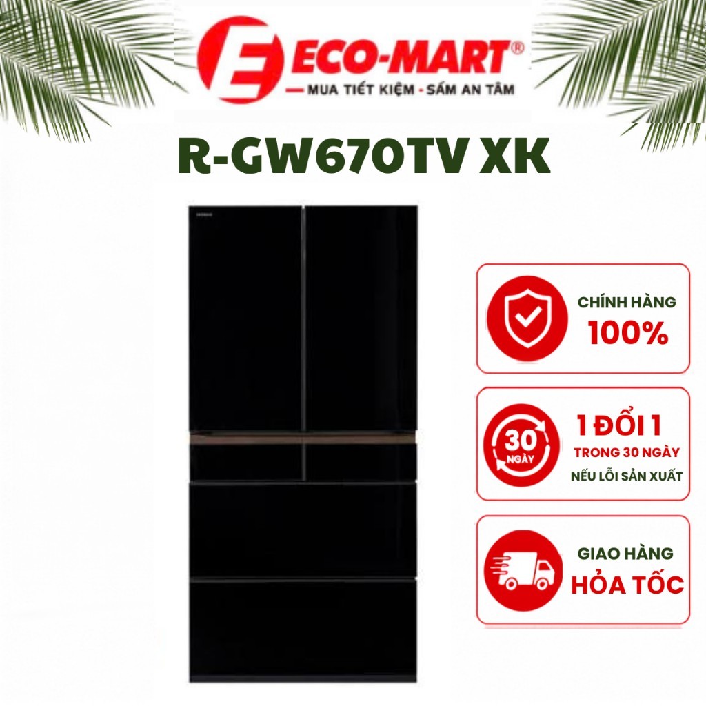 Tủ lạnh Hitachi 670 lít R-GW670TV XK Nhật Bản mặt kính đen pha lê