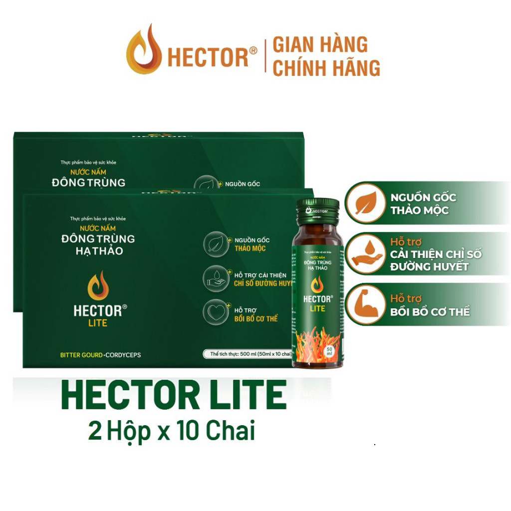 Combo 2 hộp Nước nấm đông trùng hạ thảo Hector Lite (hộp 10 chai)