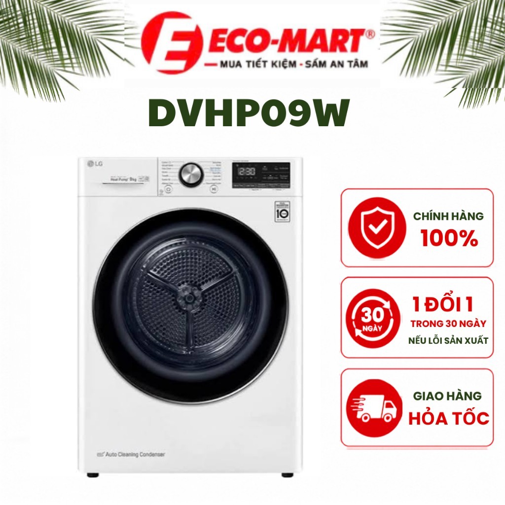 Máy sấy LG DVHP09W inverter 9 Kg màu trắng bơm nhiệt