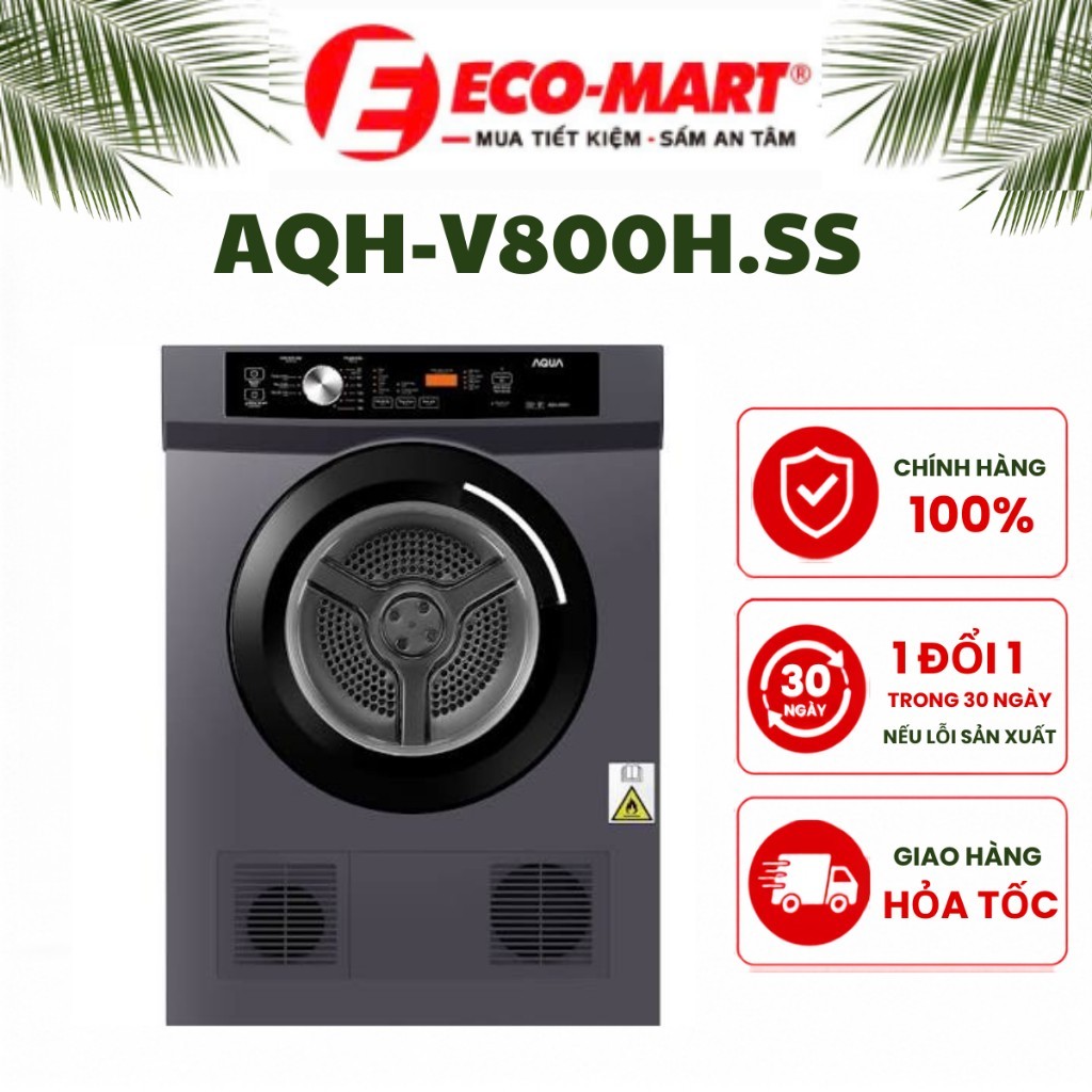 Máy sấy thông hơi Aqua 8 kg AQH-V800H SS