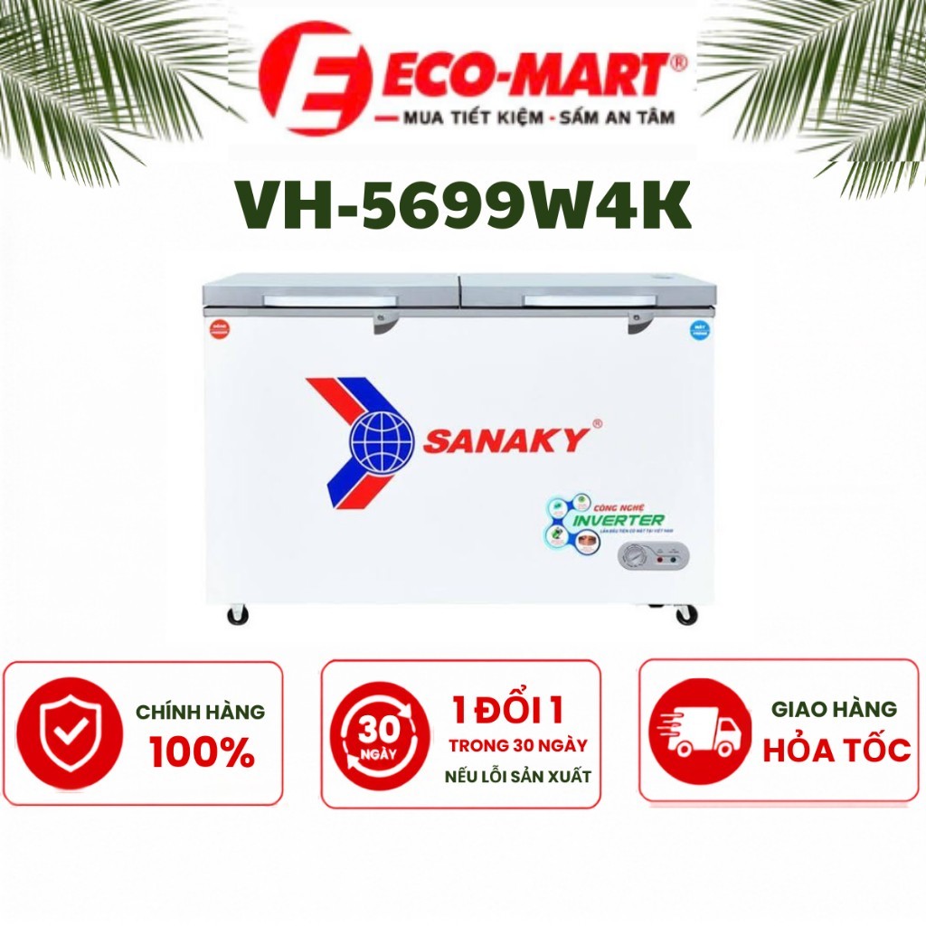 Tủ đông Sanaky Inverter VH-5699W4K 410 lít 2 chế độ 2 ngăn đông - mát riêng biệt