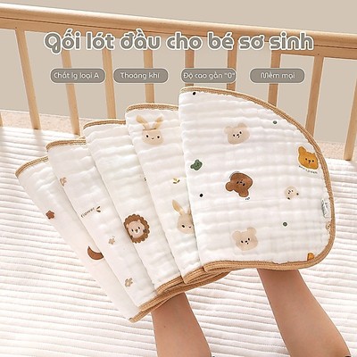 Gối Lót Đầu Xô Nhăn Muslin Nguyên Chất 10 Lớp KidAndMom Cao Cấp cho bé sơ sinh kháng khuẩn ,thấm hút