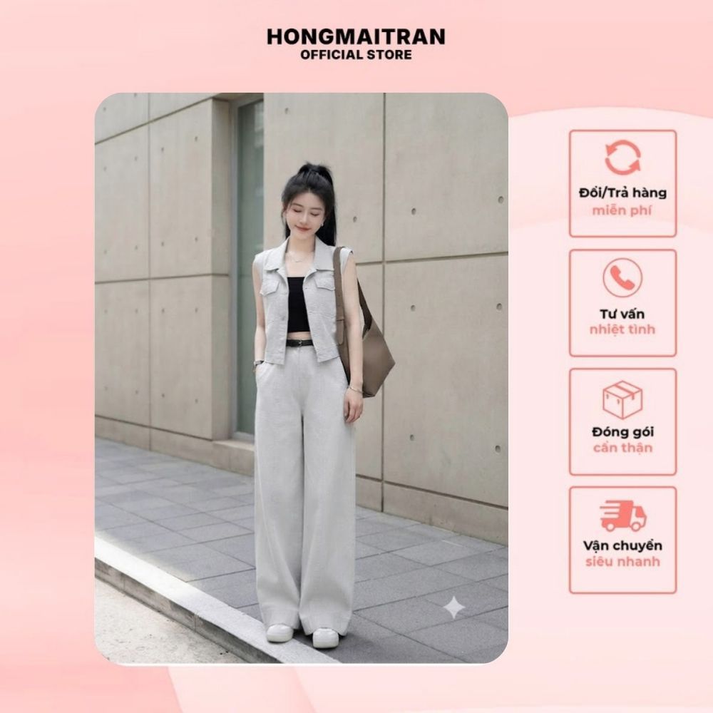 Đồ Nữ MeiMei Áo Gile Nữ Kết Hợp Quần Suông Cạp Cao Phong Cách Hàn Quốc Thời Trang ST29587