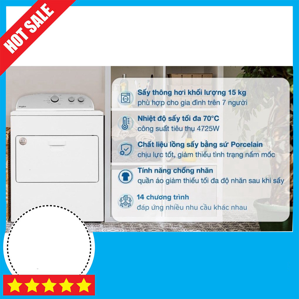 Sale lớn Máy Sấy Quần Áo Whirlpool 15kg 3 Lít 3LWED4815FW0 Dẫn Dầu Tự Động Giao toàn quốc .