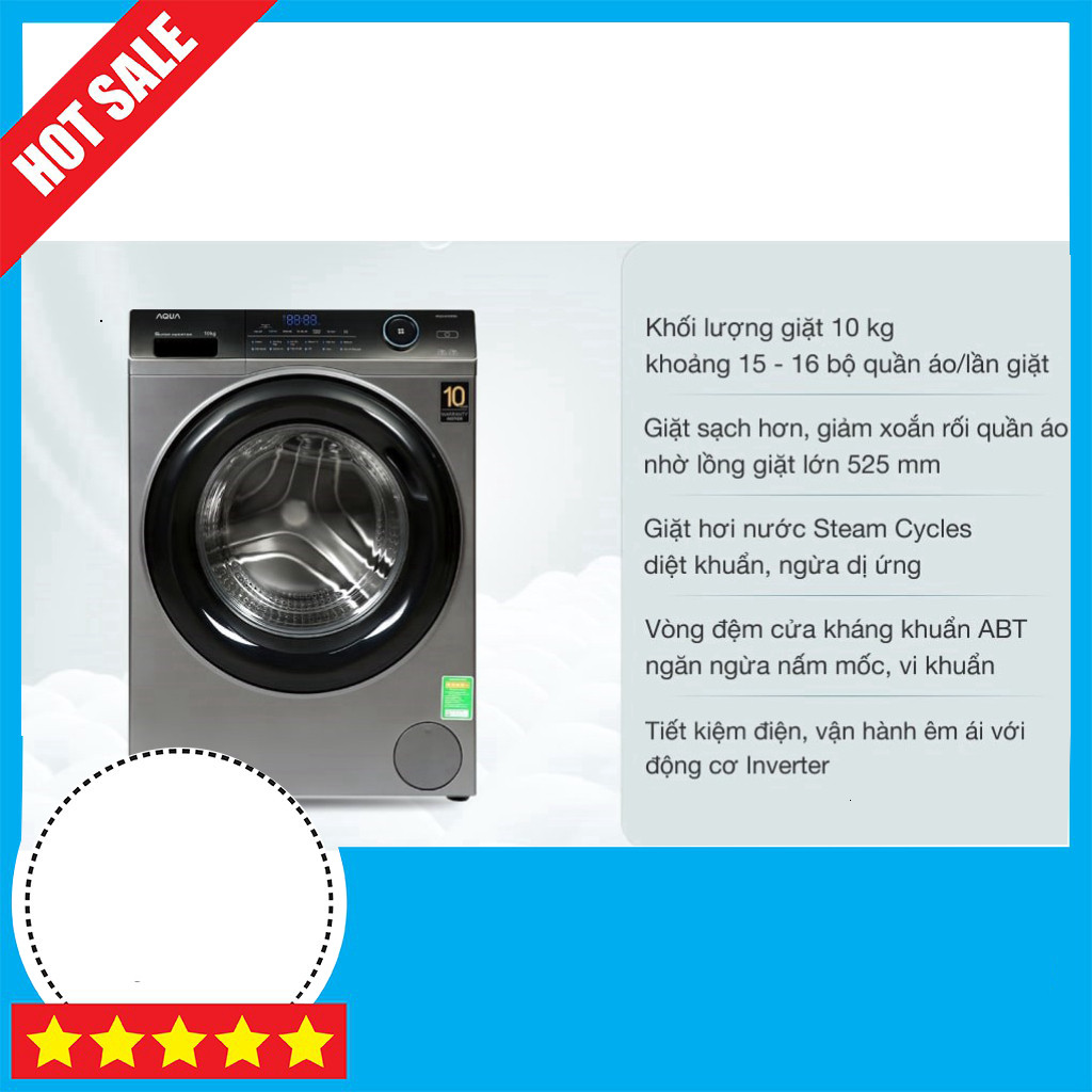 Sale lớn Máy Giặt Aqua 10KG Inverter AQD-A1000G Nấu Sấy Lạnh Công Suất Cao Giao toàn quốc .