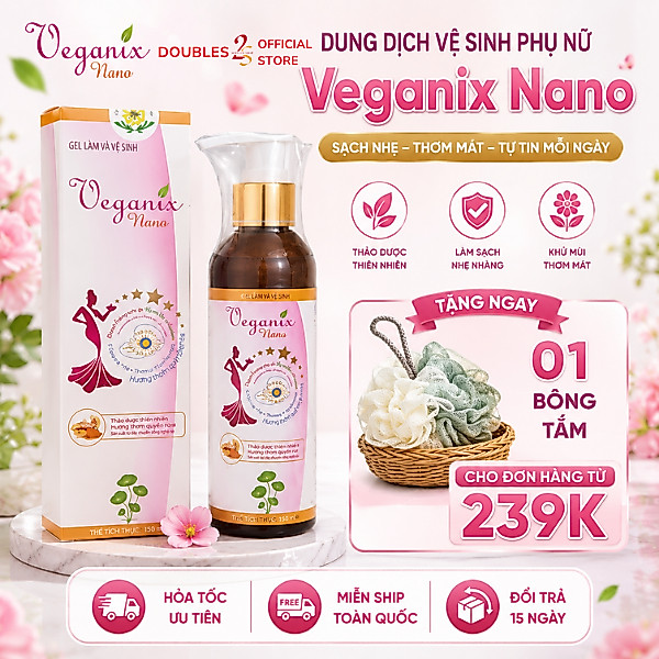 Dung Dịch Vệ Sinh Phụ Nữ Veganix Nano 180ml Vệ Sinh Vùng Da Nhạy Cảm | DOUBLES 2SSHOP
