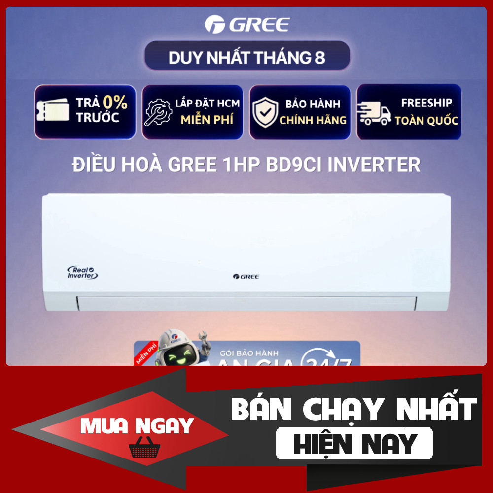 Máy Lạnh Inverter Gree 1HP BD9CI Dây Kéo Chống Rỉ Sét Bảo Hành Chính Hãng