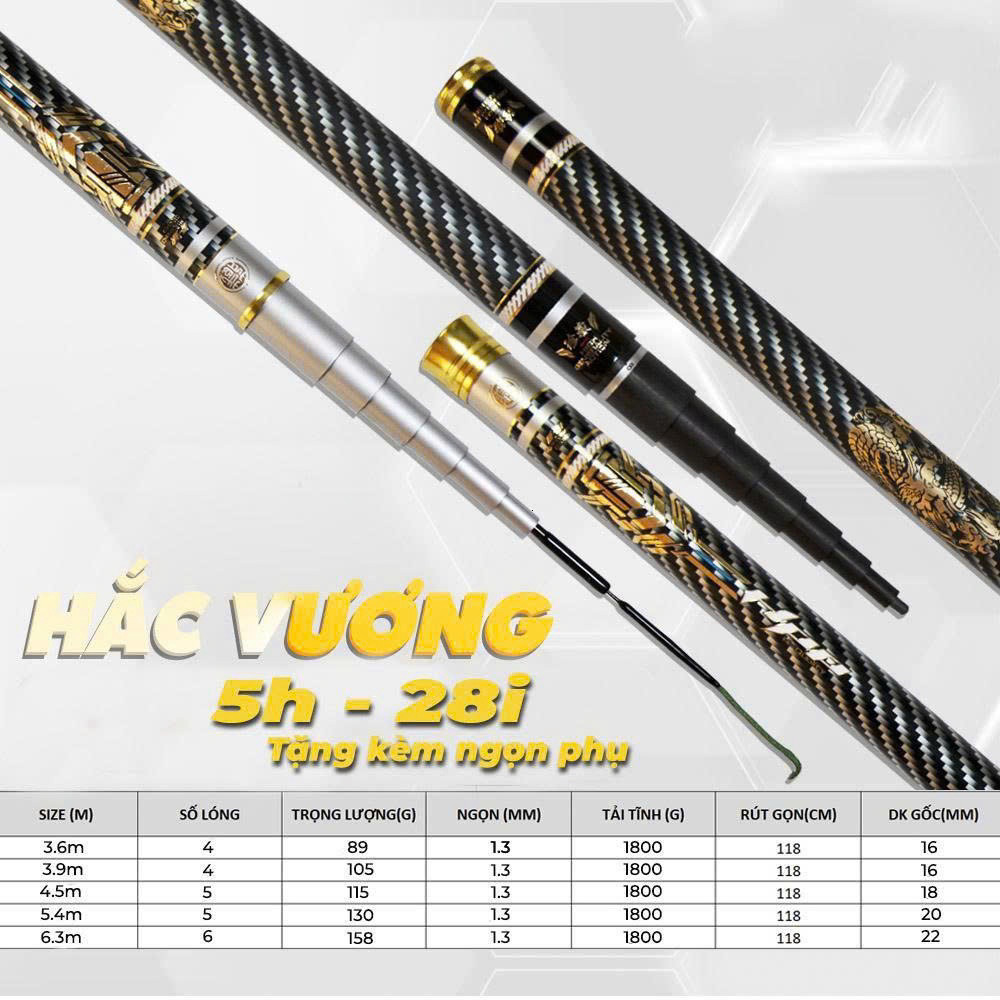Cần Câu Tay Hắc Vương 6H Carbon Cao Cấp 19i 28i Chuyên Câu Đài Câu Đơn Tặng Ngọn Phụ Zin okiurg