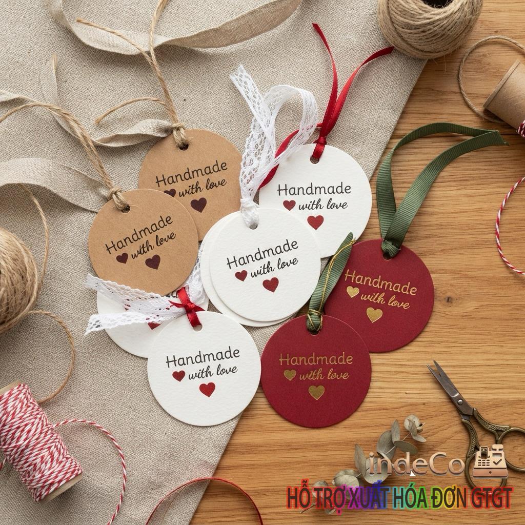 Tag Treo Giấy 180G Hình Tròn 2-5cm - Tag Handmade Có Lỗ - Giấy Trắng/Kraft/Giấy Mỹ Thuật Đỏ - 7 Kích