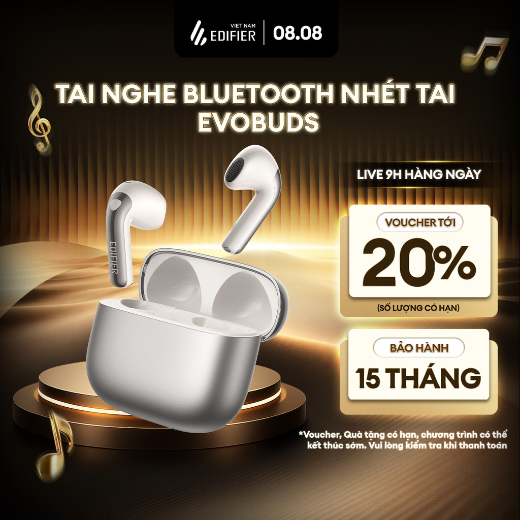 Tai Nghe Bluetooth EDIFIER EVOBUDS/EVOBUDS PRO | Chống Ồn Chủ Động | Tới 35H Sử Dụng | Bluetooth 6.1 | Bảo Hành 15 Tháng