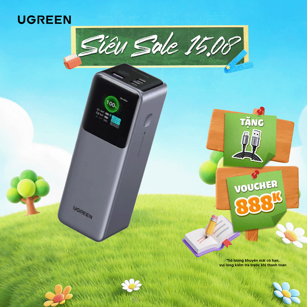 Pin Ugreen PB722 25000mAh-200W/20000mAh-130W/12000mAh-100W | Sử Dụng Lõi Pin Li-on | Màn Hình LED | 