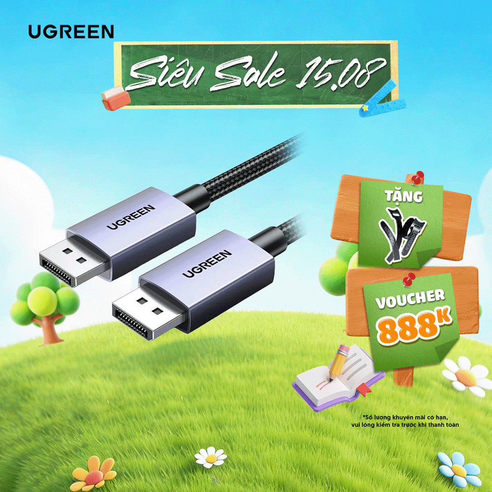 Cáp Displayport to Displayport 2.1 bện dù Ugreen |16K@60Hz | Băng thông 80Gbps | Bảo Hành 18 Tháng 1