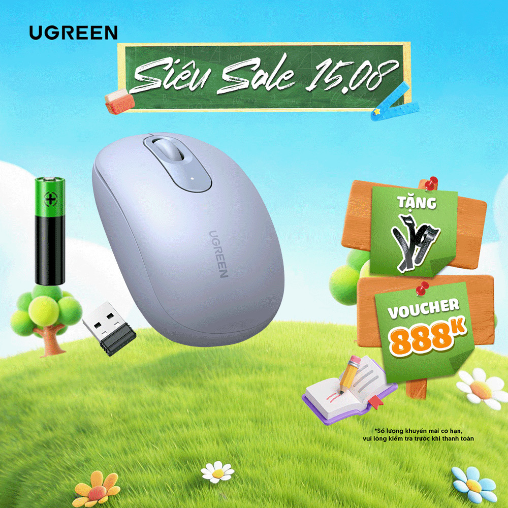 Chuột không dây 2.4G UGREEN MU105 | 4 mức điều chỉnh DPI | Độ yên tĩnh cao | Bảo Hành 18 Tháng 1 Đổi