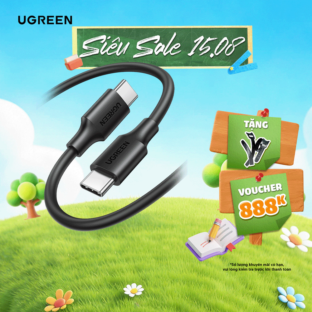 Cáp sạc USB C sang USB C Ugreen US286 Sạc nhanh 60W  | Tốc độ truyền 480Mbps | Bảo Hành 1 đổi 1 18 Tháng | 50996 50997