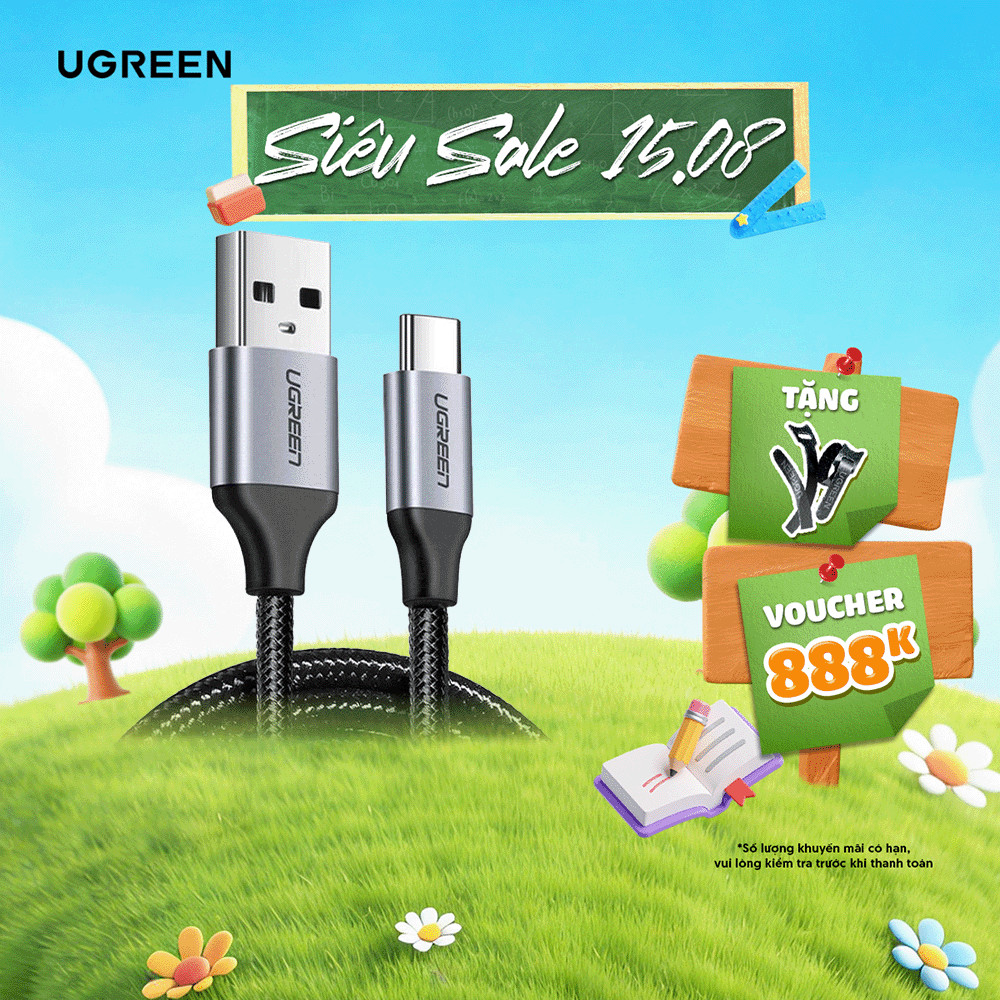 Cáp sạc USB 2.0 A sang Type C Ugreen US288 | Dòng sạc 3A 15W 18W | Bảo Hành 1 đổi 1 18 Tháng | 60225
