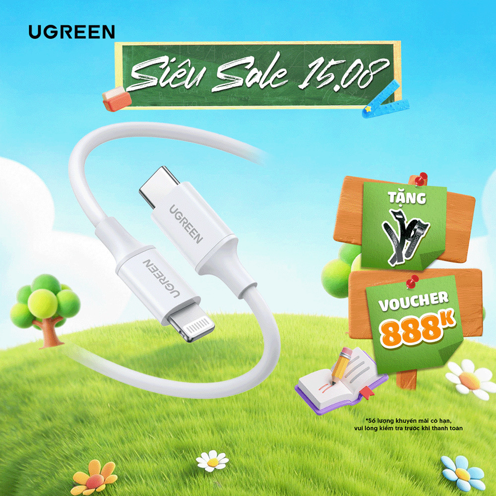 Cáp sạc USB C sang Lightning Ugreen US171 đạt chuẩn MFi 60W PD | Sạc nhanh | Tốc độ truyền 480Mbps |
