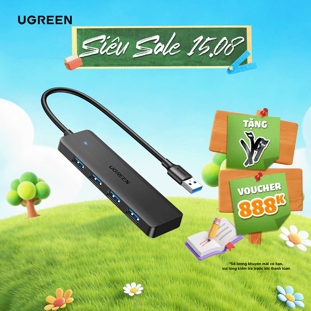 Ugreen Hub USB Type C hoặc USB 3.0 sang 4 cổng USB 3.0 | Hỗ trợ Micro USB 5V | Bảo hành 18 tháng | 70336 50985 35574