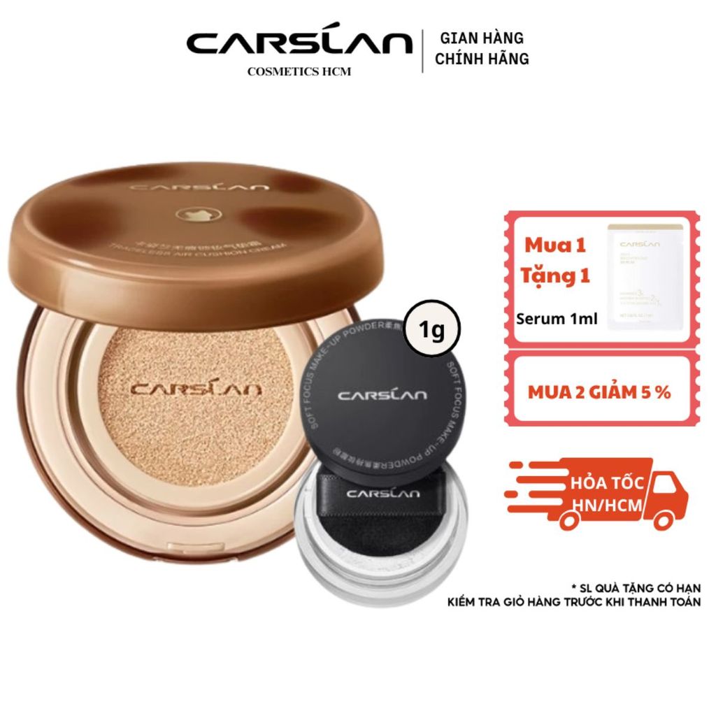 Combo Cushion CARSLAN Cho Da Hỗn Hợp + Phấn Phủ Mini 1g Kiềm Dầu Giữ Nền Lâu Trôi Makeup Tự Nhiên