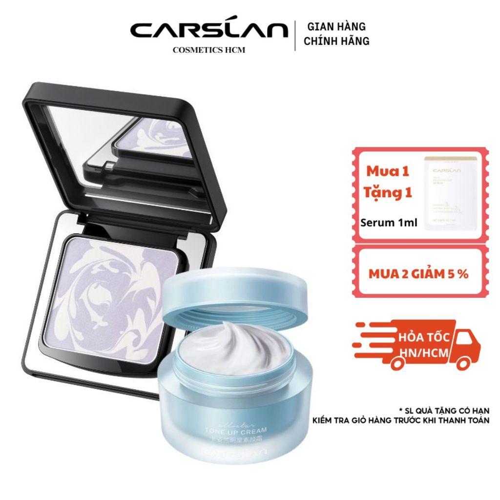 Combo kem lười Carslan nền nhanh, kháng nước– mịn lì+ phấn phủ Carslan kiềm dầu, khóa nền bền màu