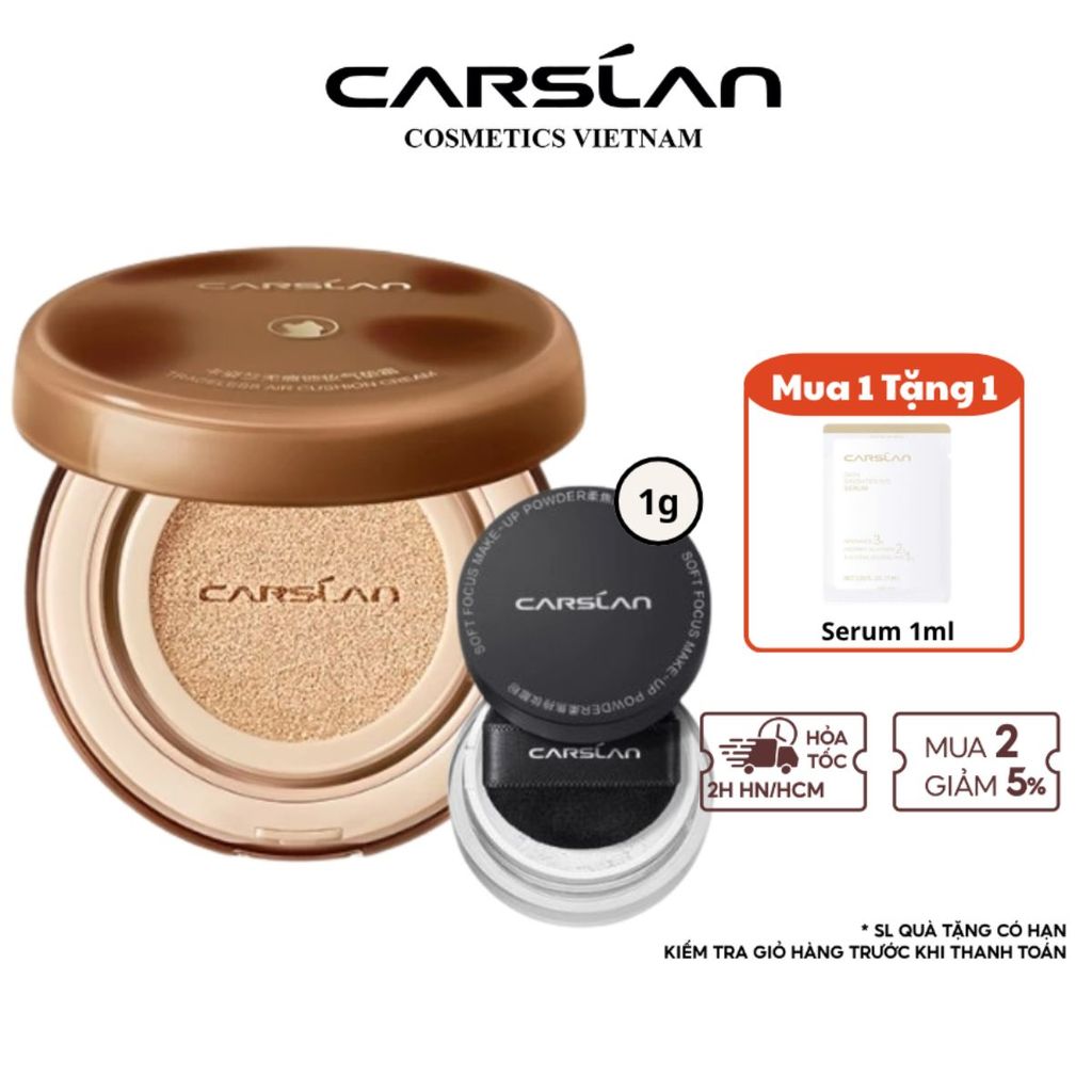 Combo Cushion CARSLAN Cho Da Hỗn Hợp + Phấn Phủ Mini 1g Kiềm Dầu Giữ Nền Lâu Trôi Makeup Tự Nhiên