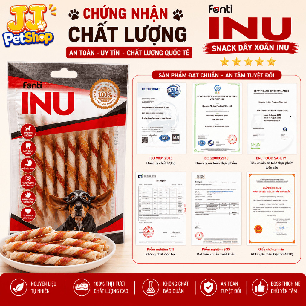 Xương Thưởng Cho Chó Fenti INU Snack Dây Xoắn Bổ Sung Dinh Dưỡng JJ Pet Shop - Hỏa Tốc HCM 2H
