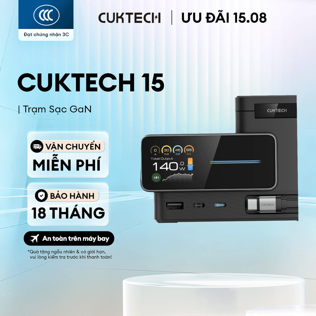Trạm Sạc GaN CUKTECH 15 6in1 | Công Suất Max 140W | Màn Hình 1.83 Inch | Bảo Hành 18 Tháng TA1406U