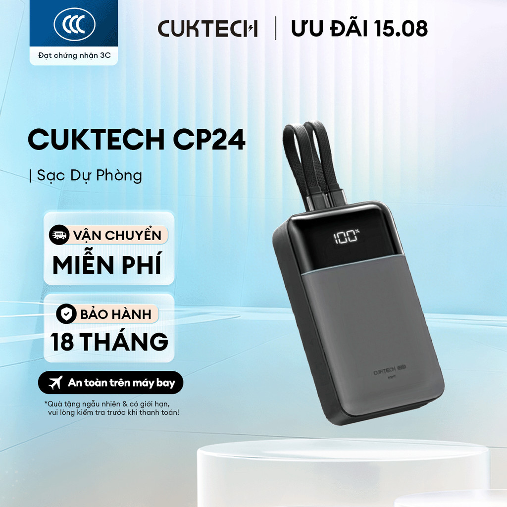CUKTECH CP24 Sạc Di Động Kèm Cáp | Dung lượng 20.000mAh | Công Suất Max 40W | Bảo Hành 18 Tháng LPB200NL/LPB200N