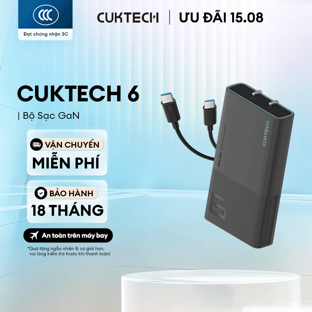 Củ Sạc GaN CUKTECH AD652S 2C | Cống Suất 65W Max | Hỗ Trợ Sạc Nhanh | Thiết Kế Siêu Mỏng | Bảo Hành 18 Tháng